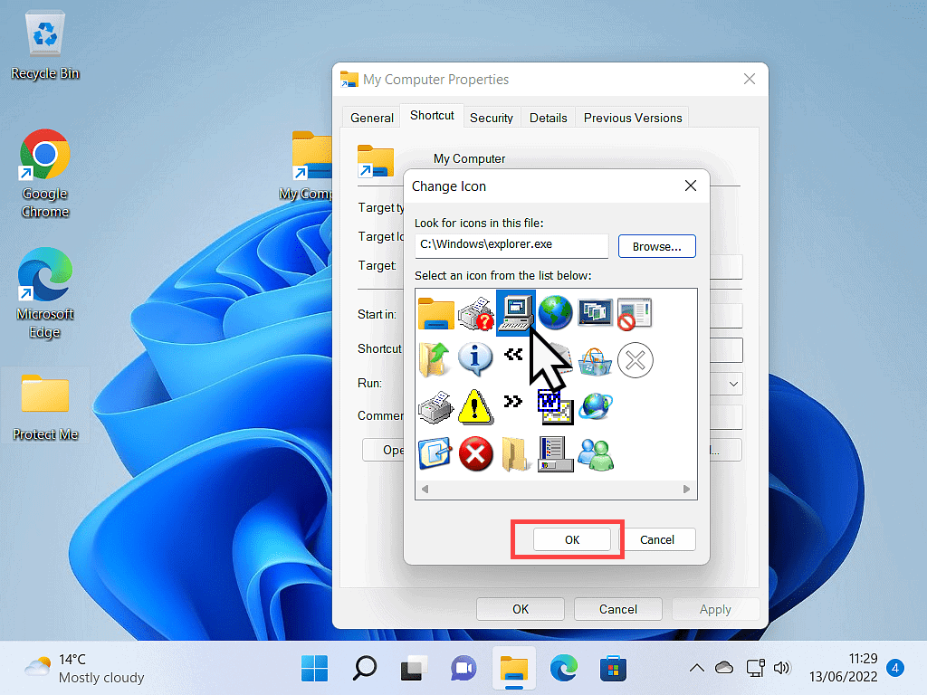 Change icon options window.