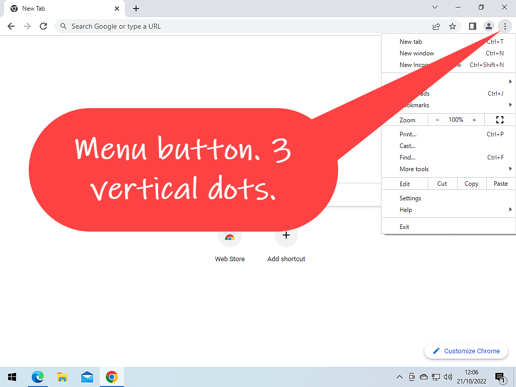 Customise and control chrome button is indicated.