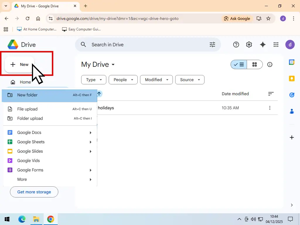 Create a folder in Google Drive Create a folder in Google Drive