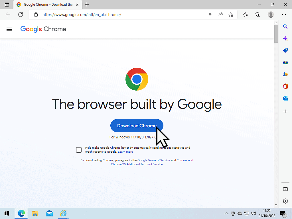 The Google Chrome download webpage. The download button is indicated.