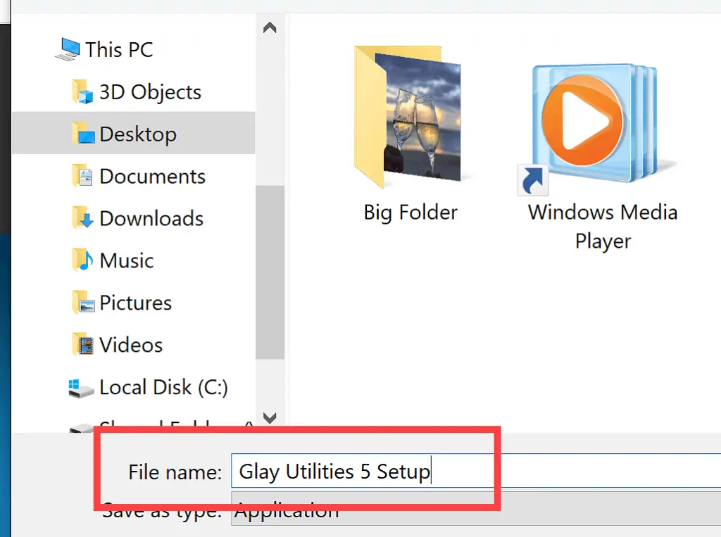 File Name box marked. Descriptive name for downloaded file entered (Glary Utilities 5 Setup)