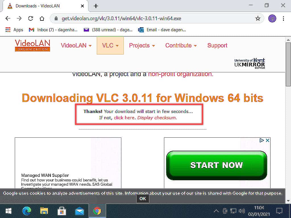 VLC download timer is indicated. 