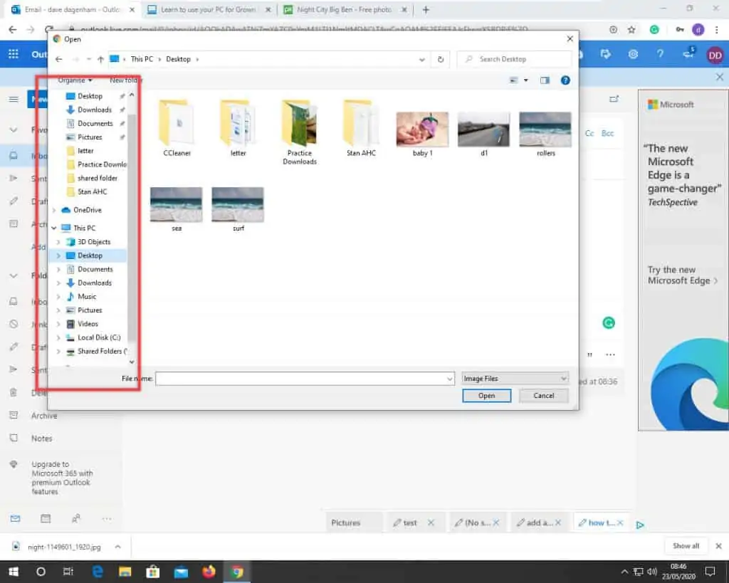 Windows File Explorer is open and left hand (navigation) panel is marked.