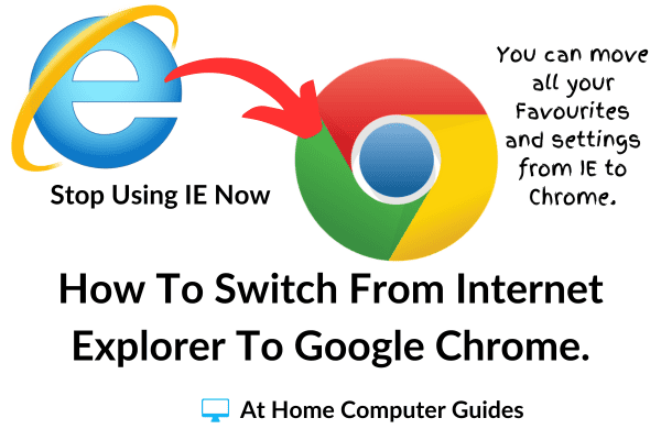 Internet Explorer logo with arrow pointing to Google Chrome logo. Text reads 