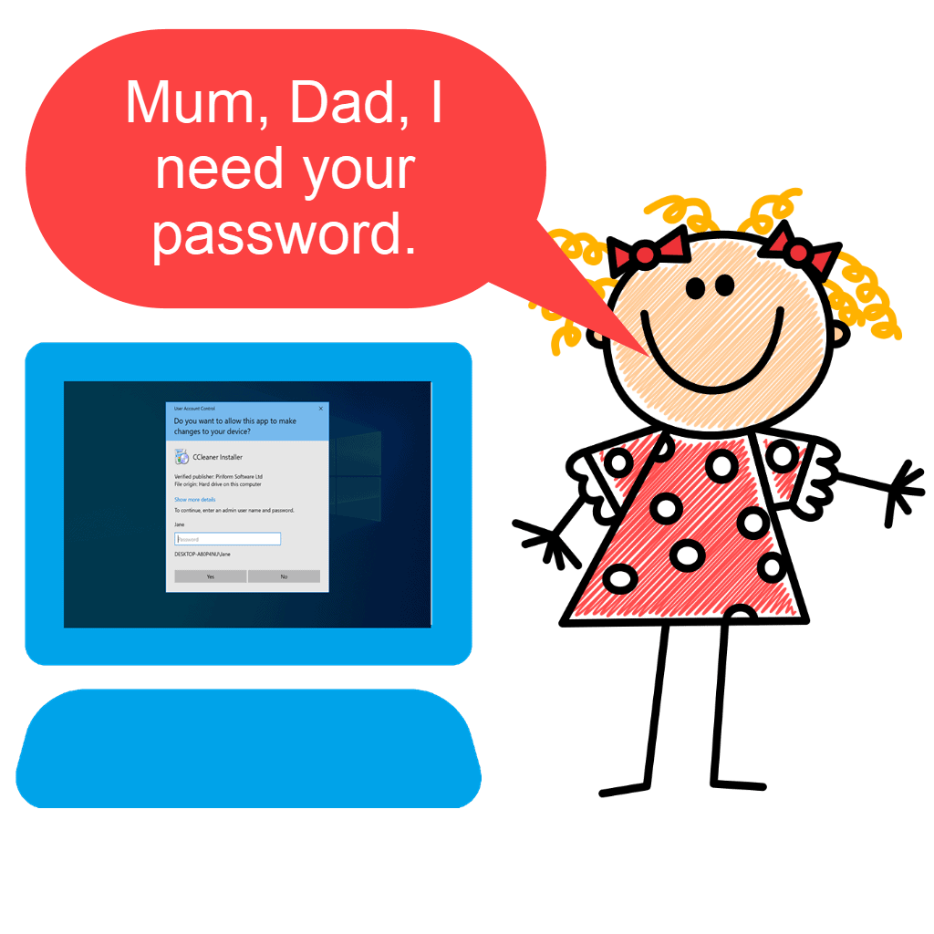 Clipart child requesting Admin password.