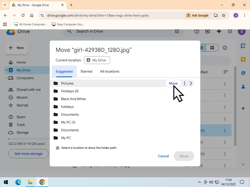 Move file Moving a file into a folder.