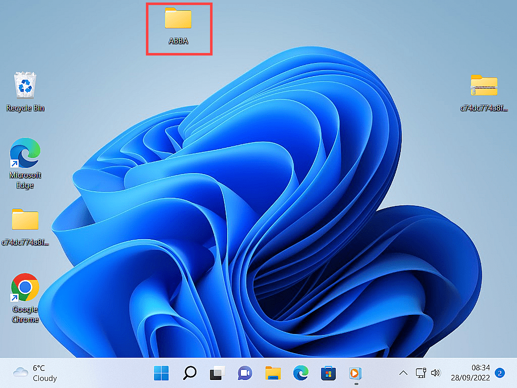 A folder named ABBA is highlighted on Windows 11 desktop.