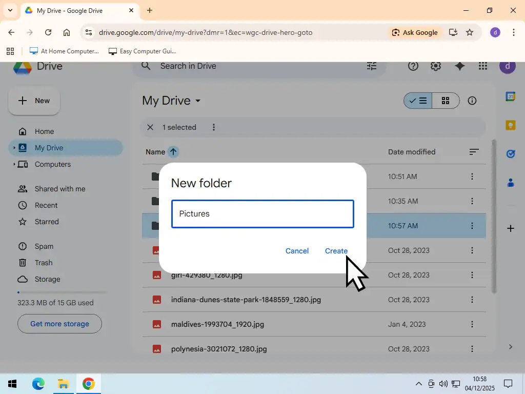 New folder Naming the folder.