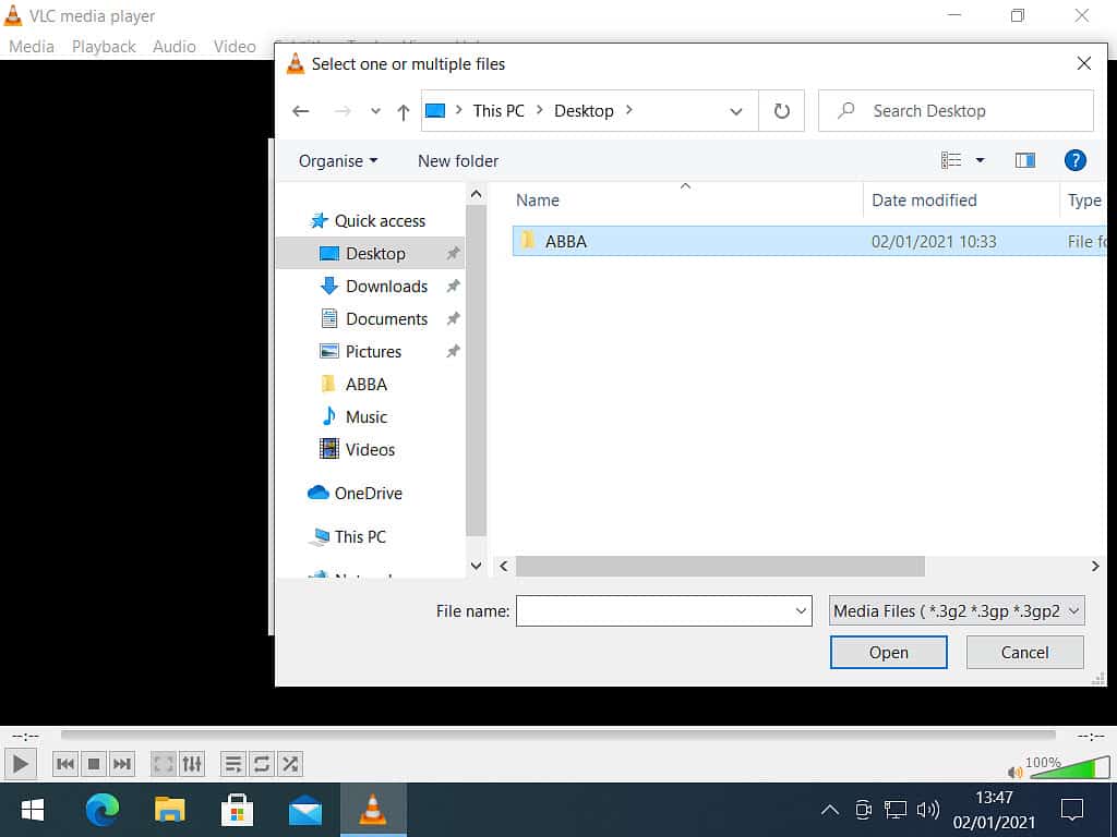 File Explorer window open. Desktop has been selected in navigation panel. 