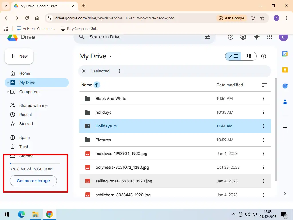 Storage space indicator in Google Drive Storage space indicator in Google Drive