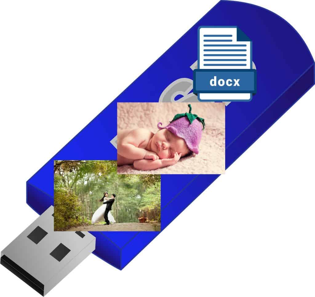 USB stick with image files saved onto it.