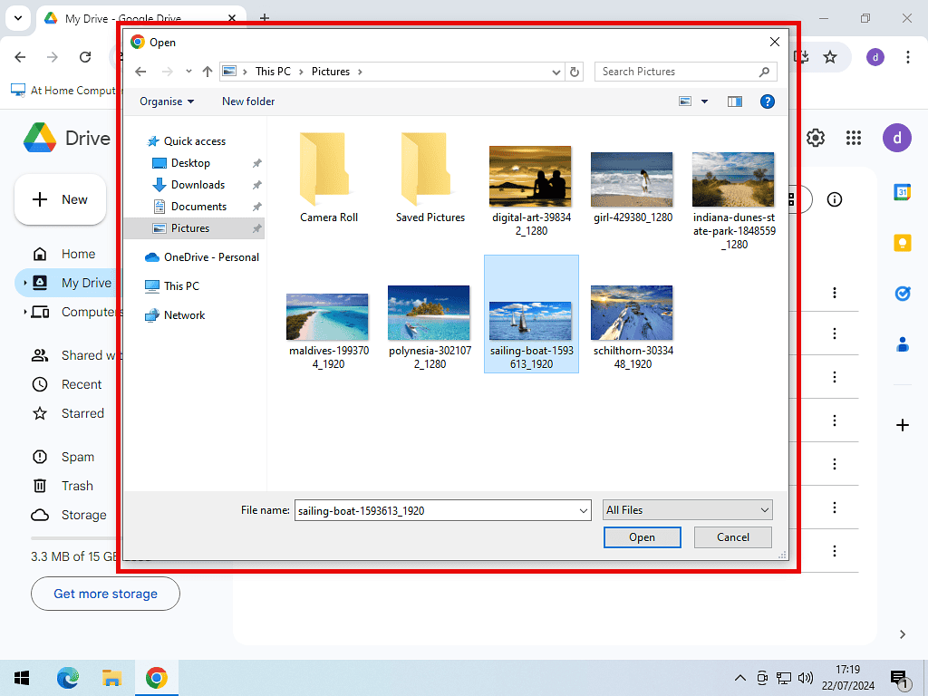 Explorer windows is open. File is selected and Open button marked.