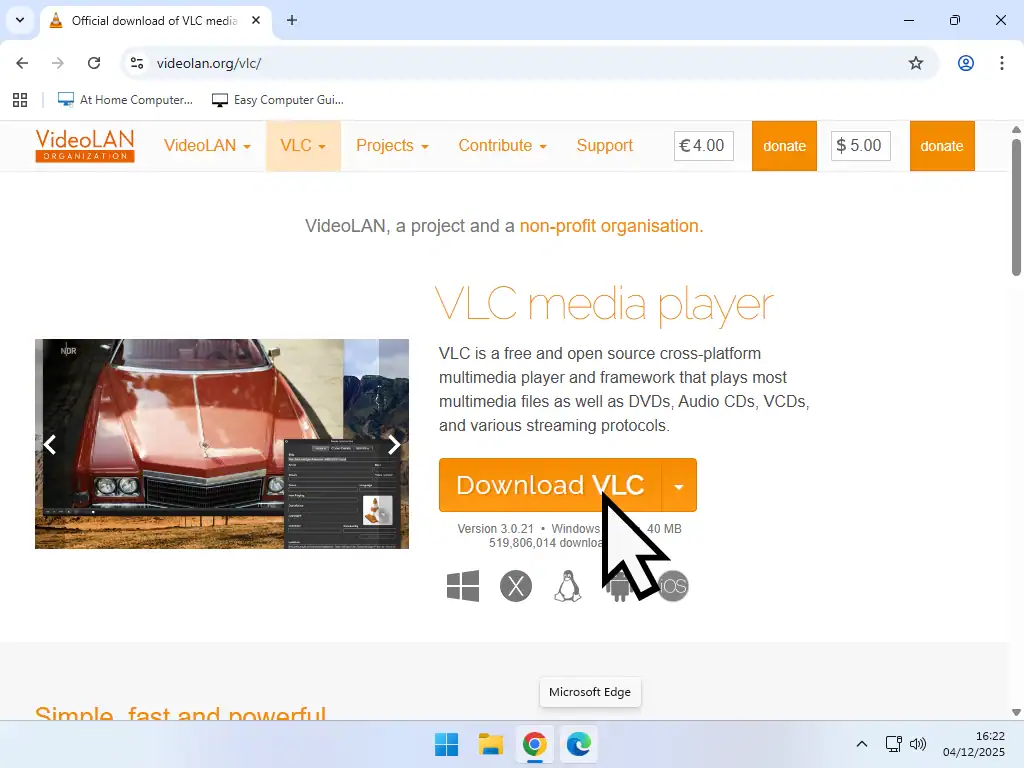 VLC download page VLC download page