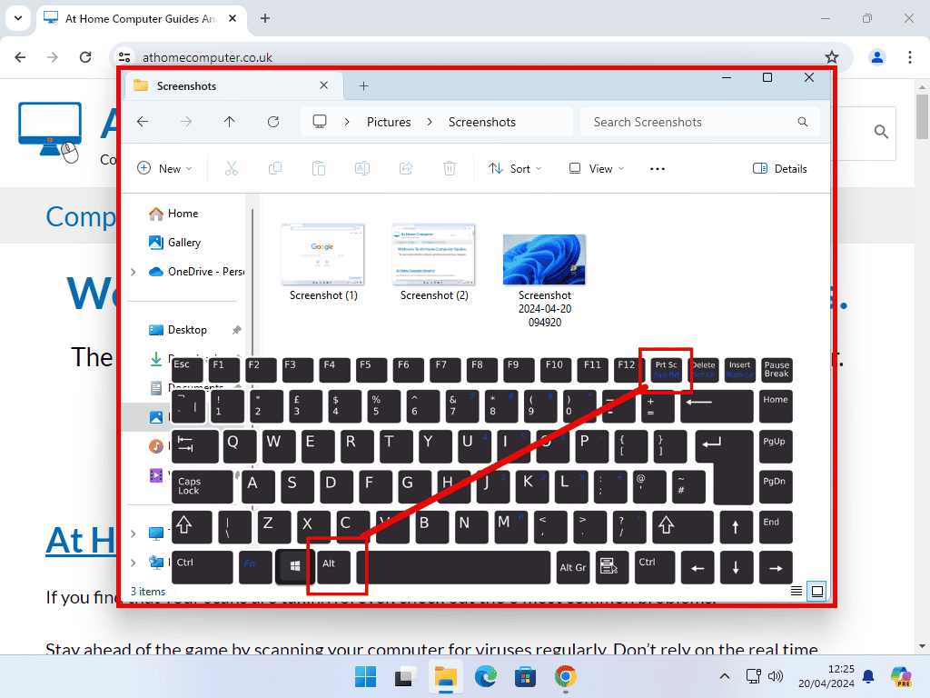Alt key and PrintScreen key marked on UK layout keyboard.