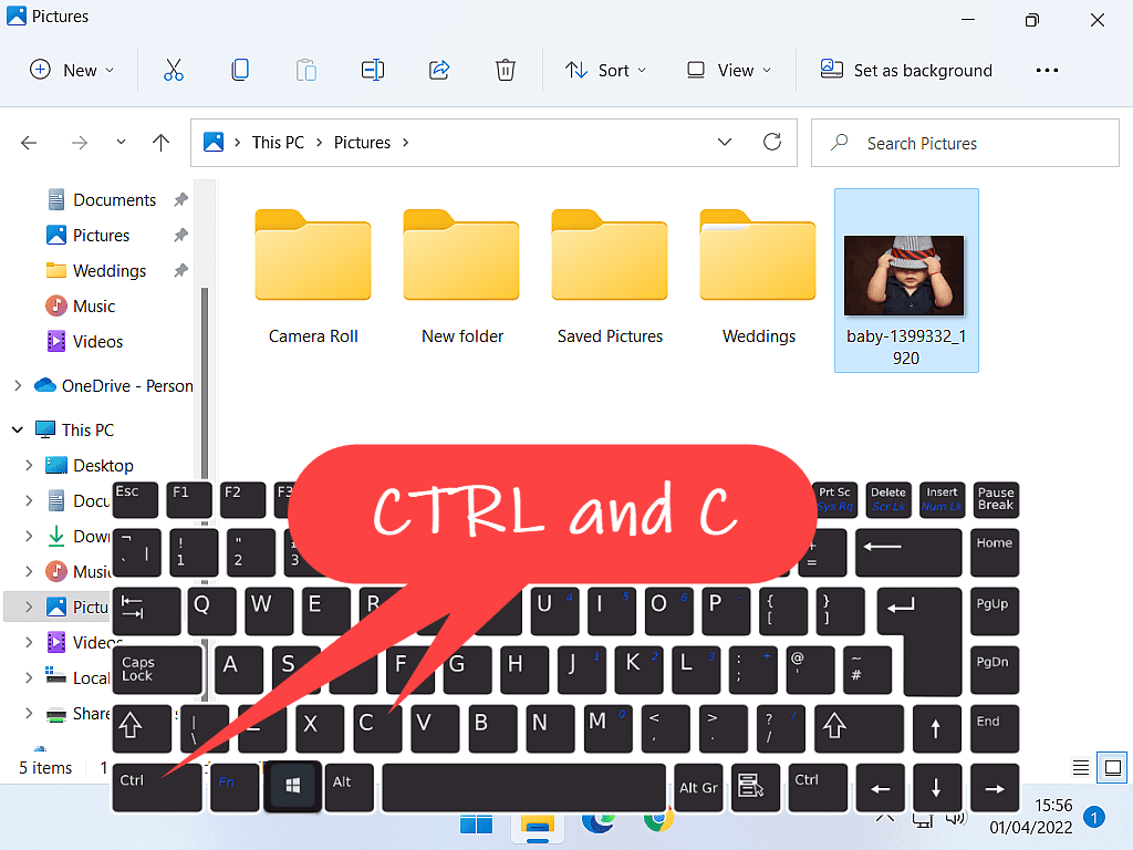 CTRL and letter C indicated on keyboard