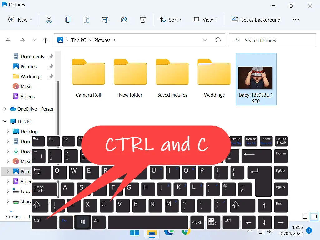 CTRL and letter C indicated on keyboard