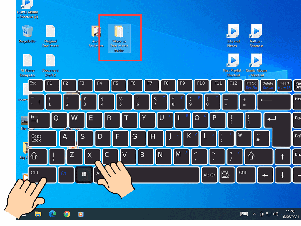 Fingers are pointing to the CTRL (Control) key and the letter X key.
