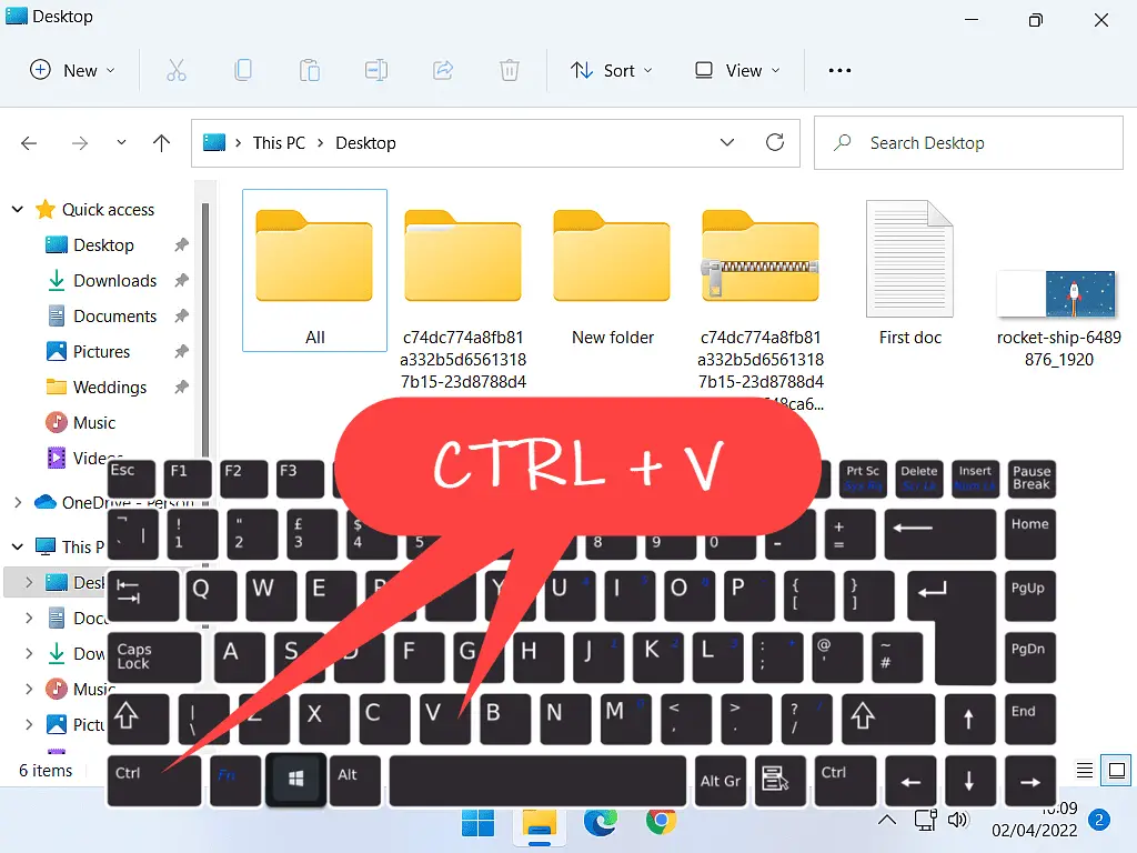 UK layout keyboard with the CTRL key and letter V marked