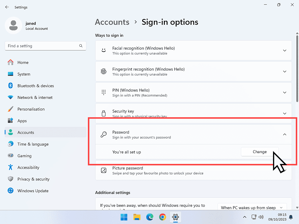 Removing logon password from Windows 11.
