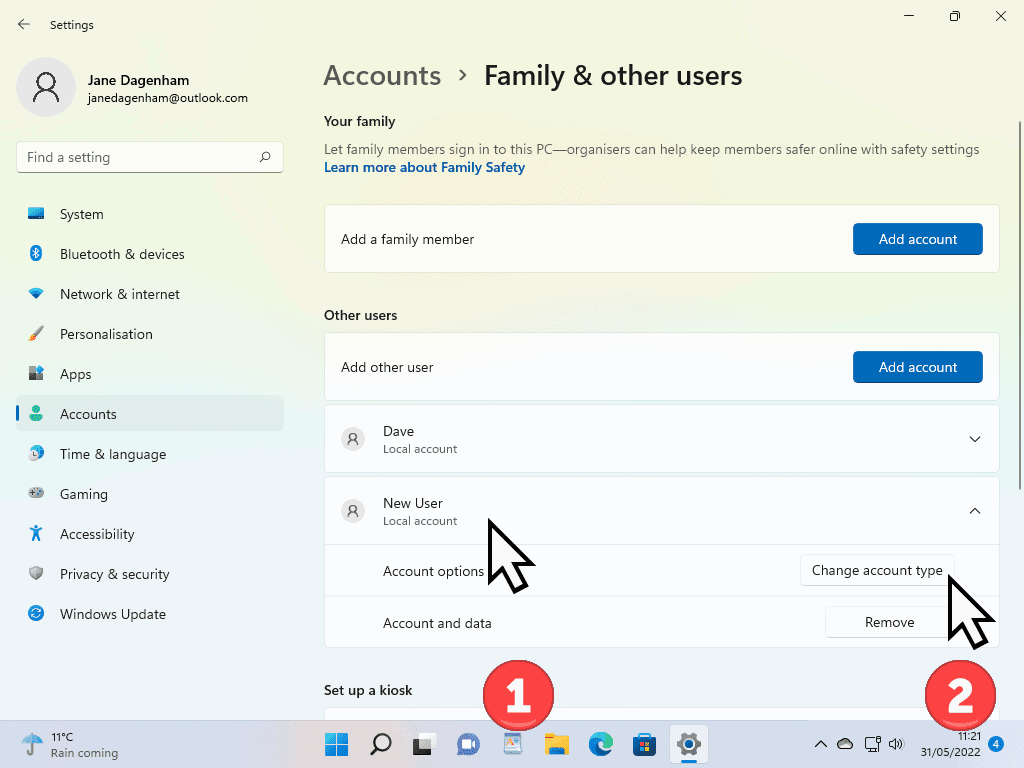 Changing account to Administrator in Windows 11