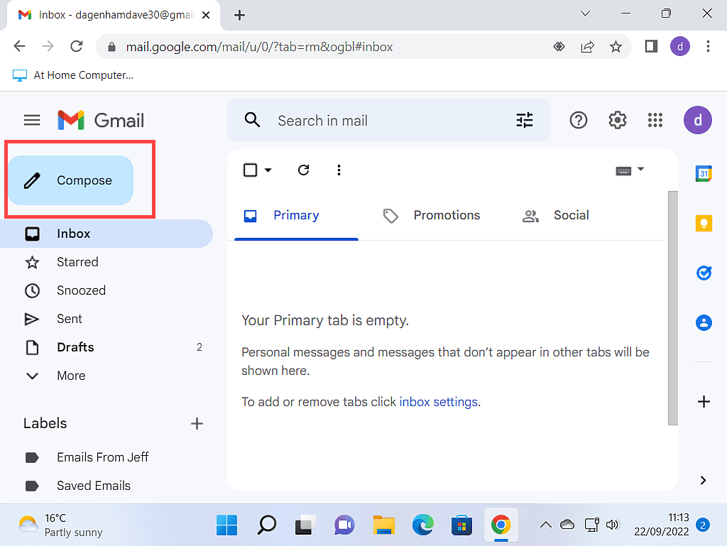 Gmail Compose button marked