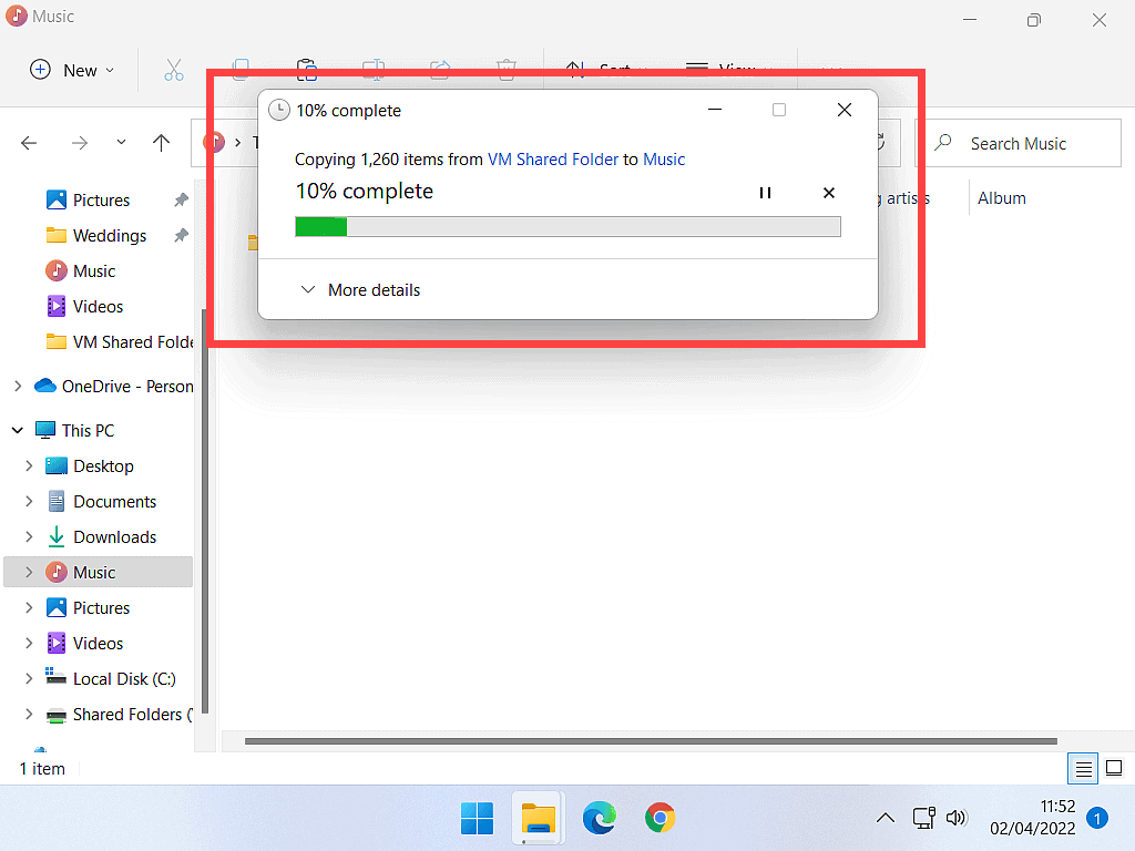 Copying files progress indicator in Windows 11
