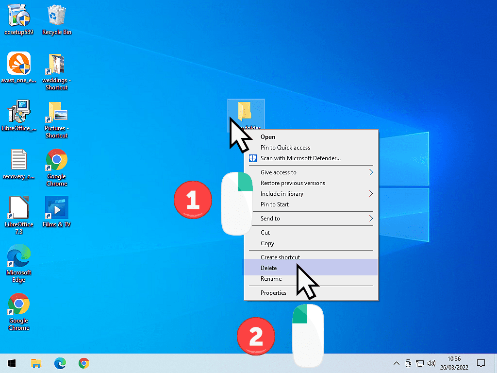 Deleting a folder in Windows 10.