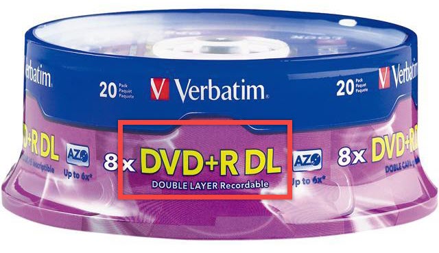 Dual layer marked on blank DVD disc packaging.