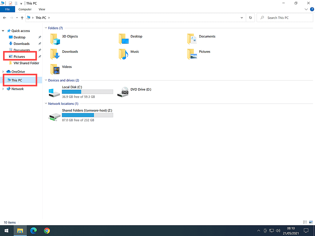 File Explorer open and This PC is marked.
