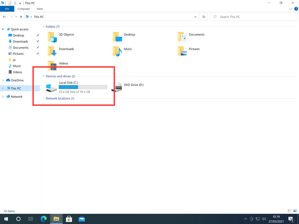 C drive highlighted in File Explorer