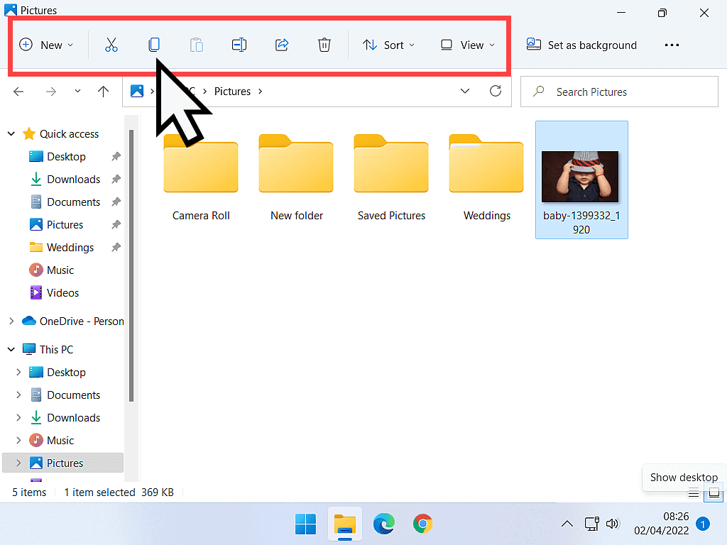 The Copy button is indicated in Windows 11