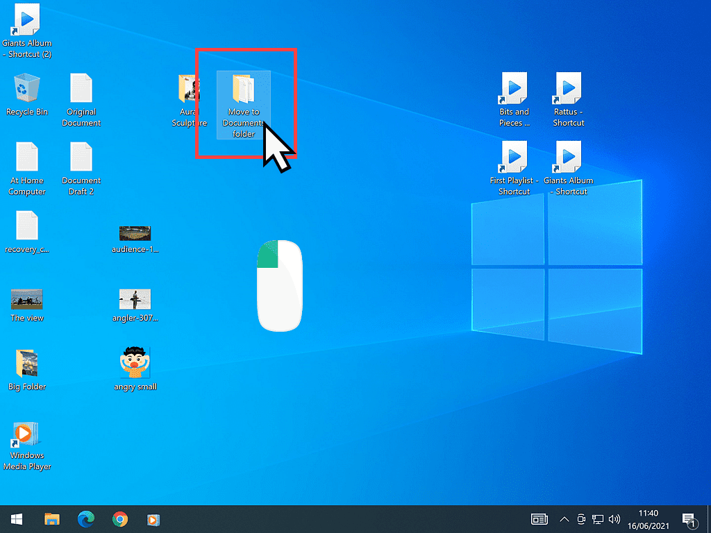 Windows 10 desktop with a folder marked as selected