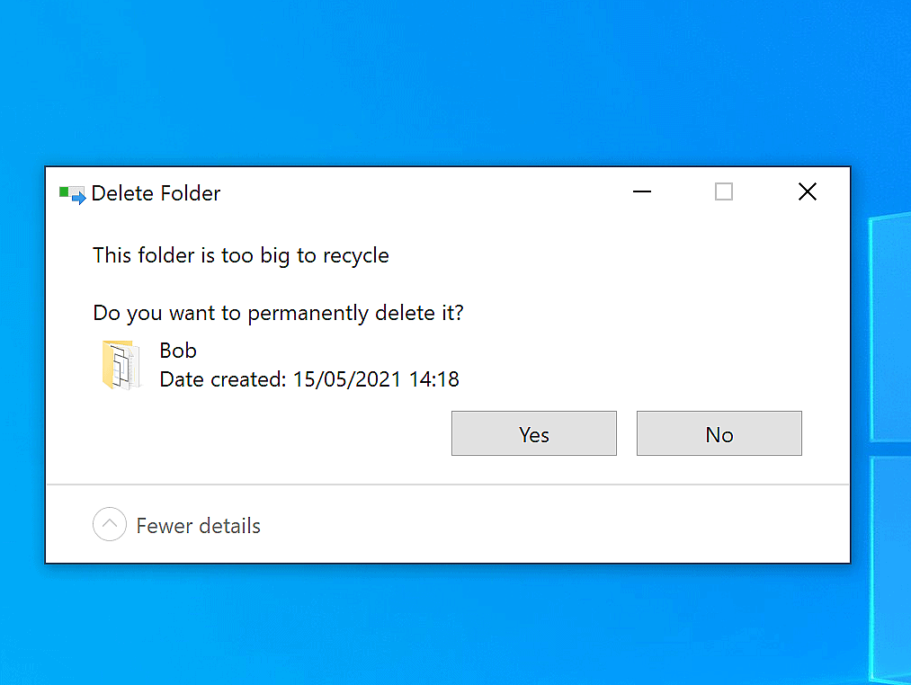 Confirmation message about folder deletion
