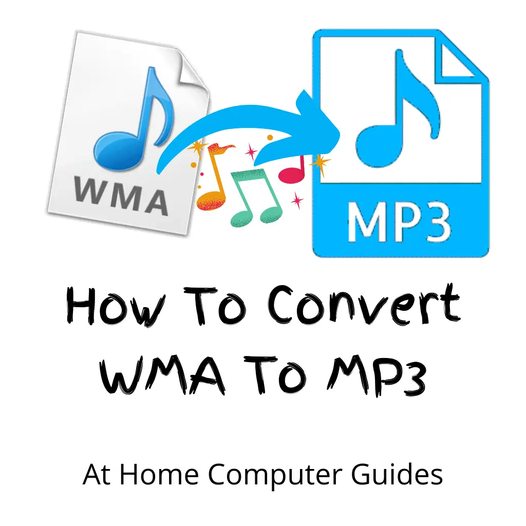 WMA file converting to MP3 file. Text reads "How to convert WMA to MP3"