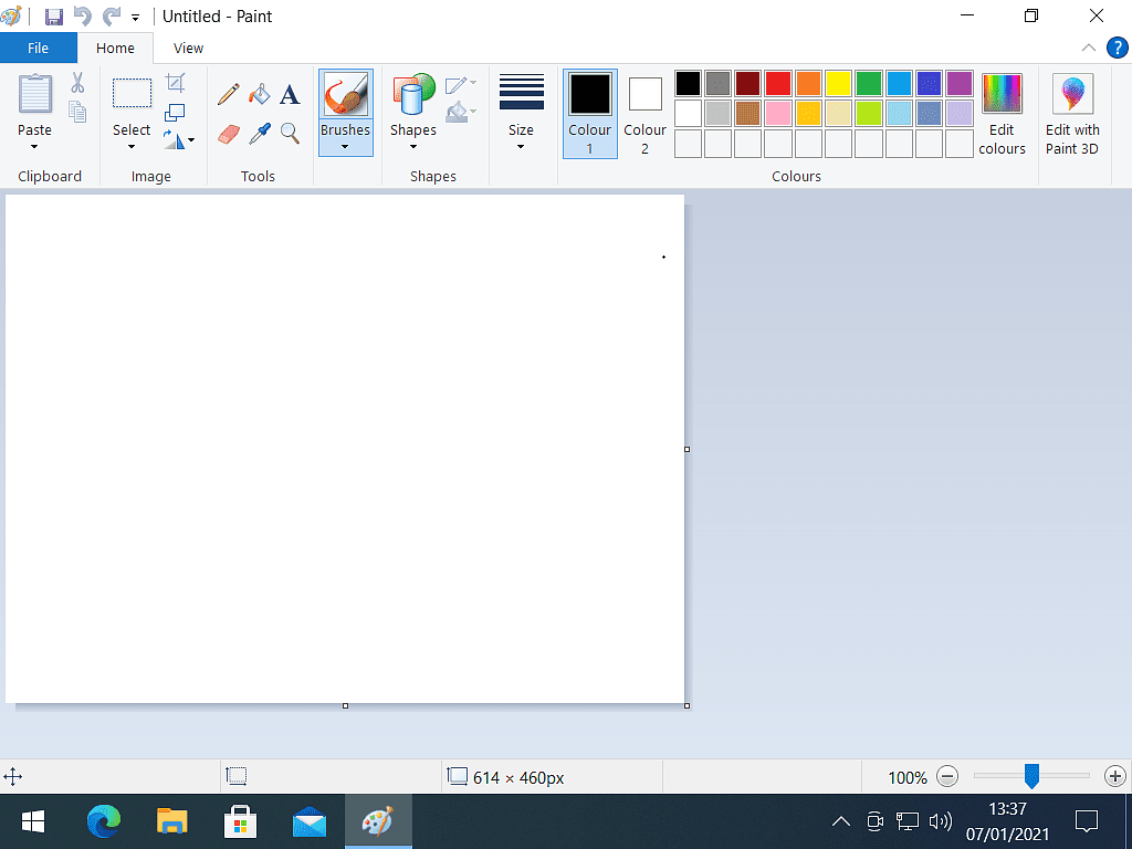 Blank canvas in Microsoft Paint.
