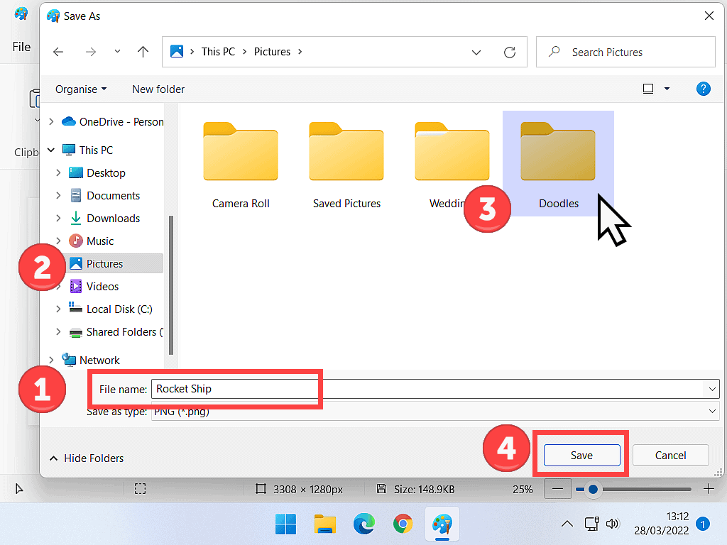Saving a file into a sub folder.