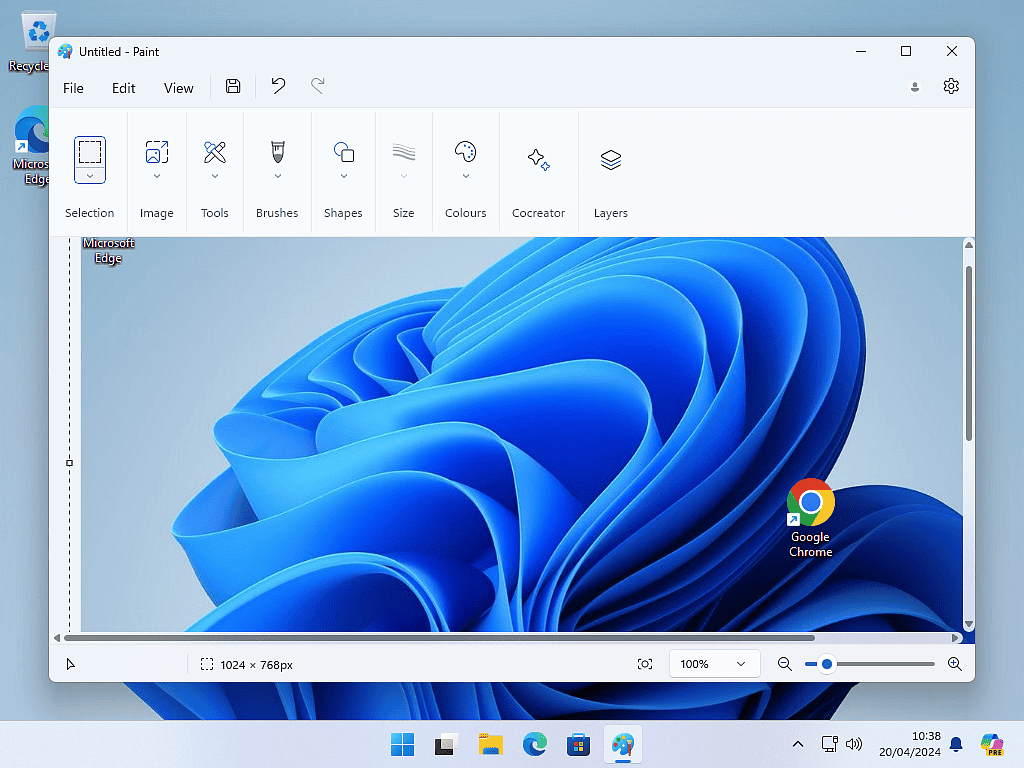 Screenshot of Windows desktop pasted into MS Paint.