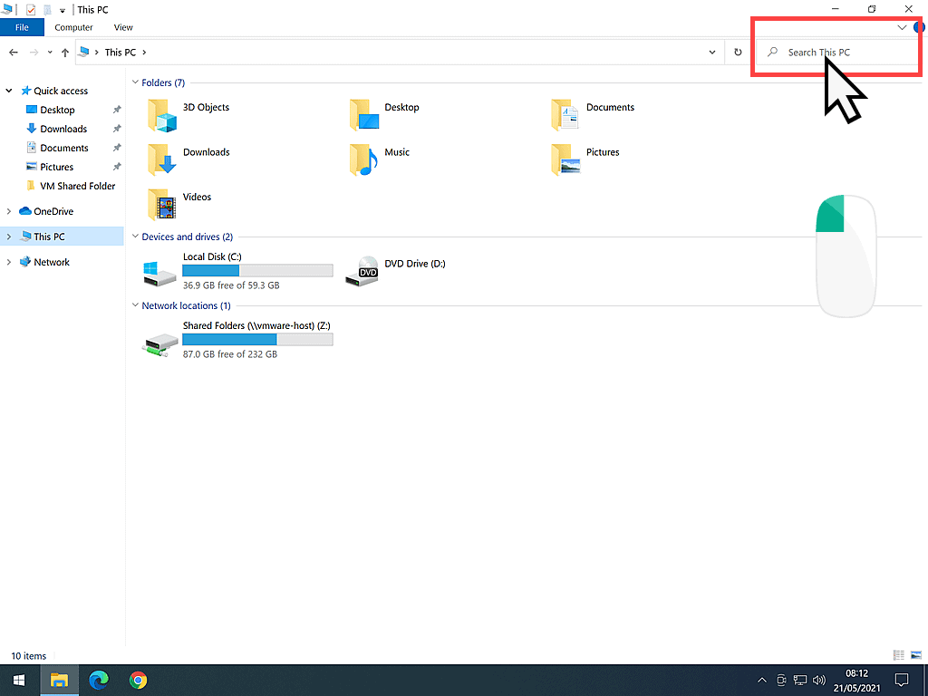 Search box highlighted in Windows File Explorer.