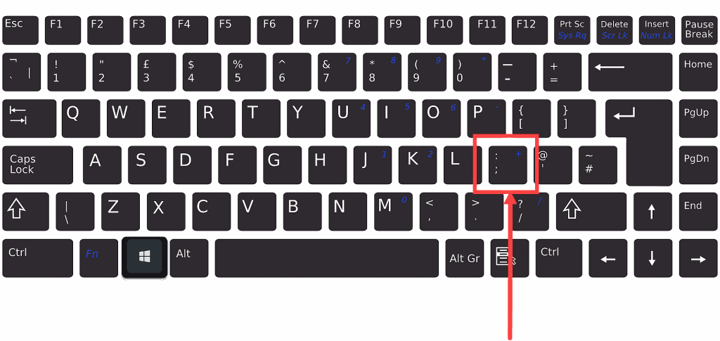 Keyboard with colon and semi colon key marked