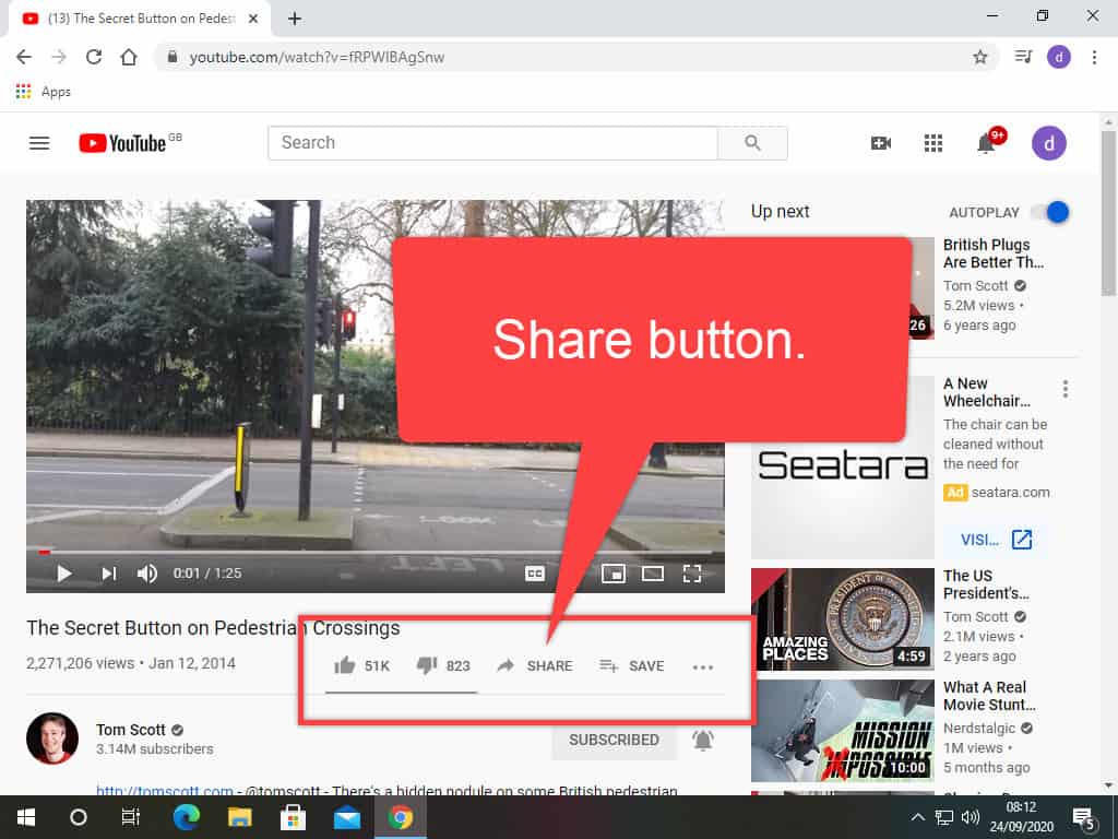 Video share button indicated.
