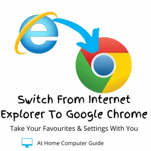 Internet Explorer logo with arrow pointing to Google Chrome logo. Text reads "Switch from Internet Explorer to Google Chrome"