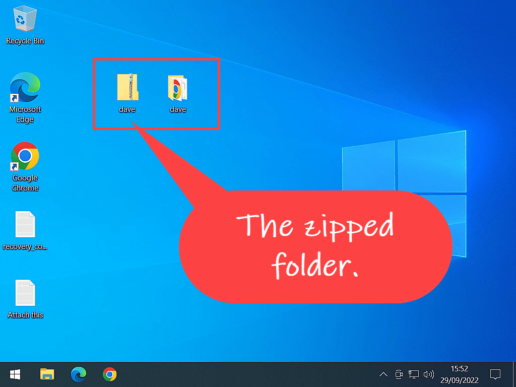 Windows 10 desktop. Two folders are highlighted. One is zipped and the other isn't.