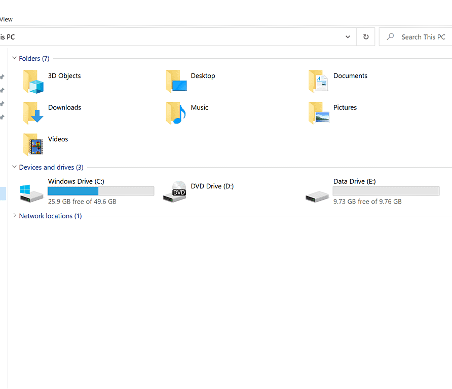 File Explorer open and 2 drives are shown.