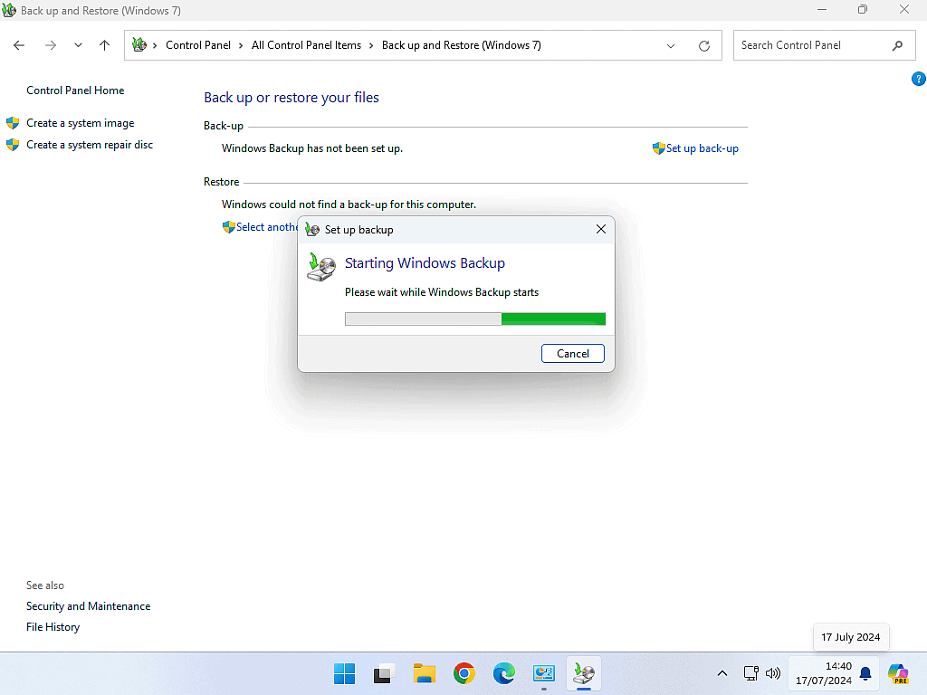 Windows backup is starting.