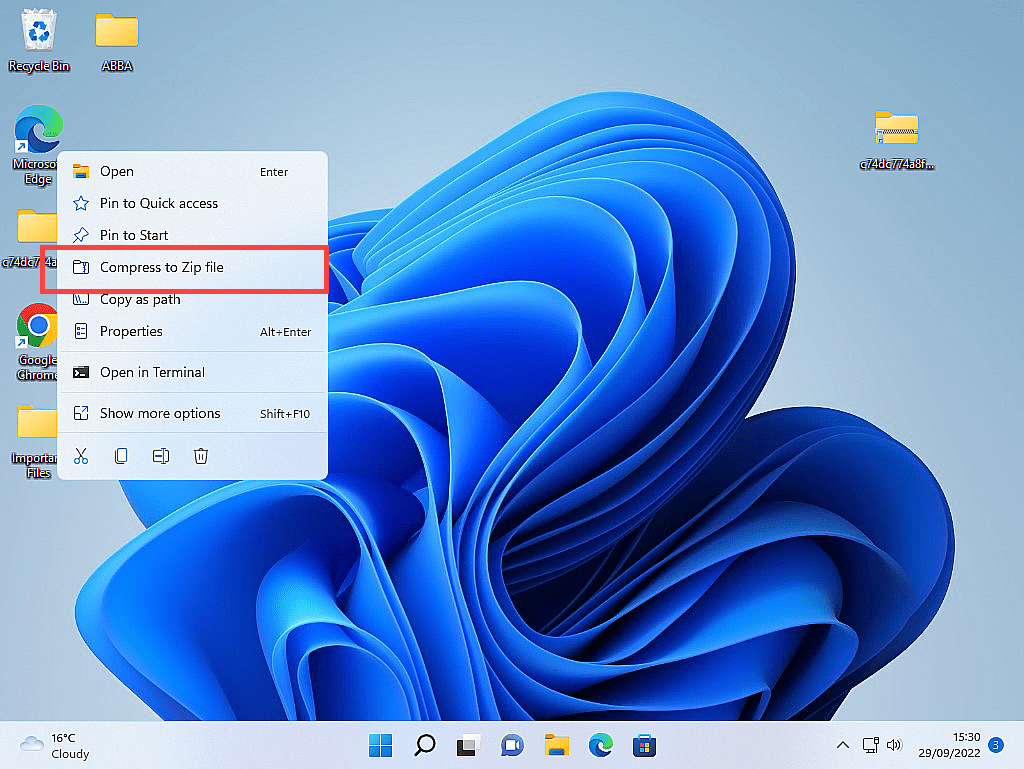Windows 11 context menu open and 