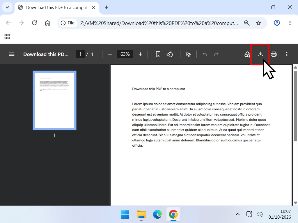 The download icon on a PDF open in Google Chrome.