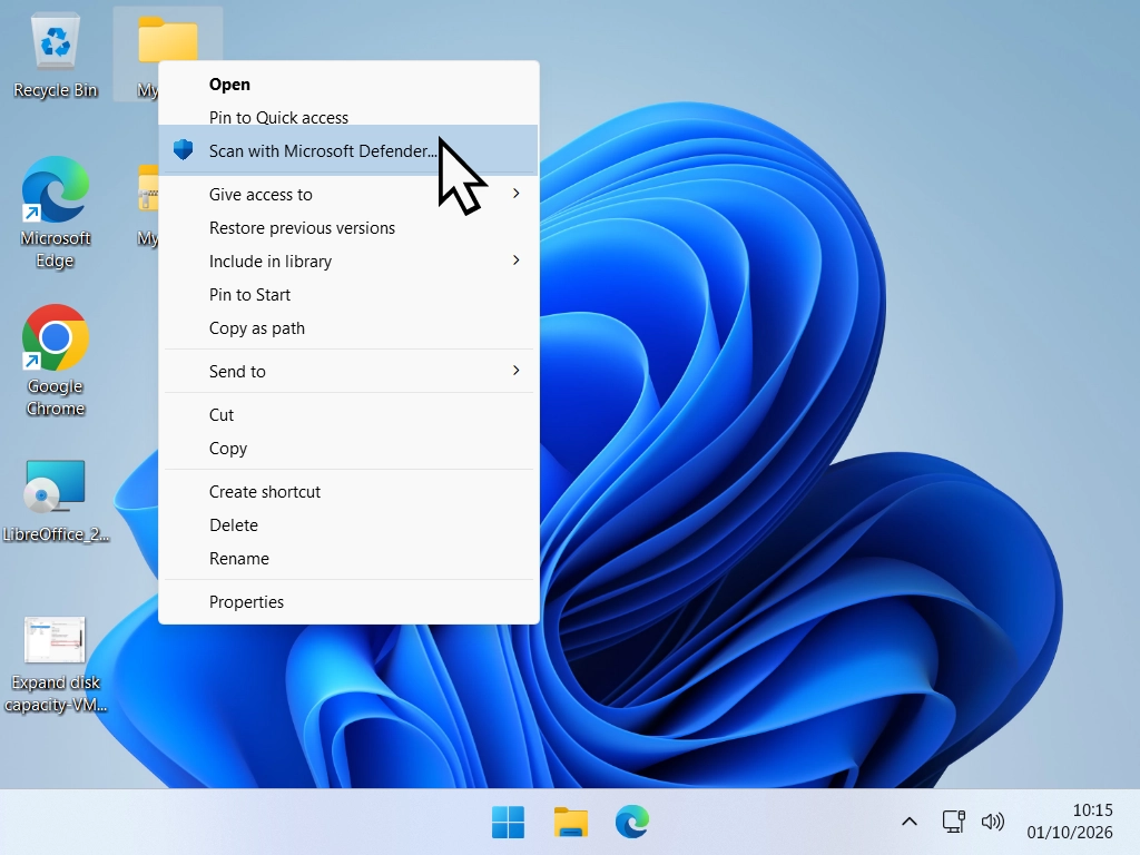 Scan with Microsoft Defender under Show more options in Windows 11.
