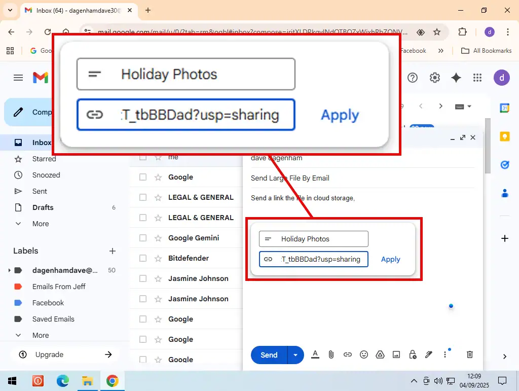 Adding the link to the folder in an email.