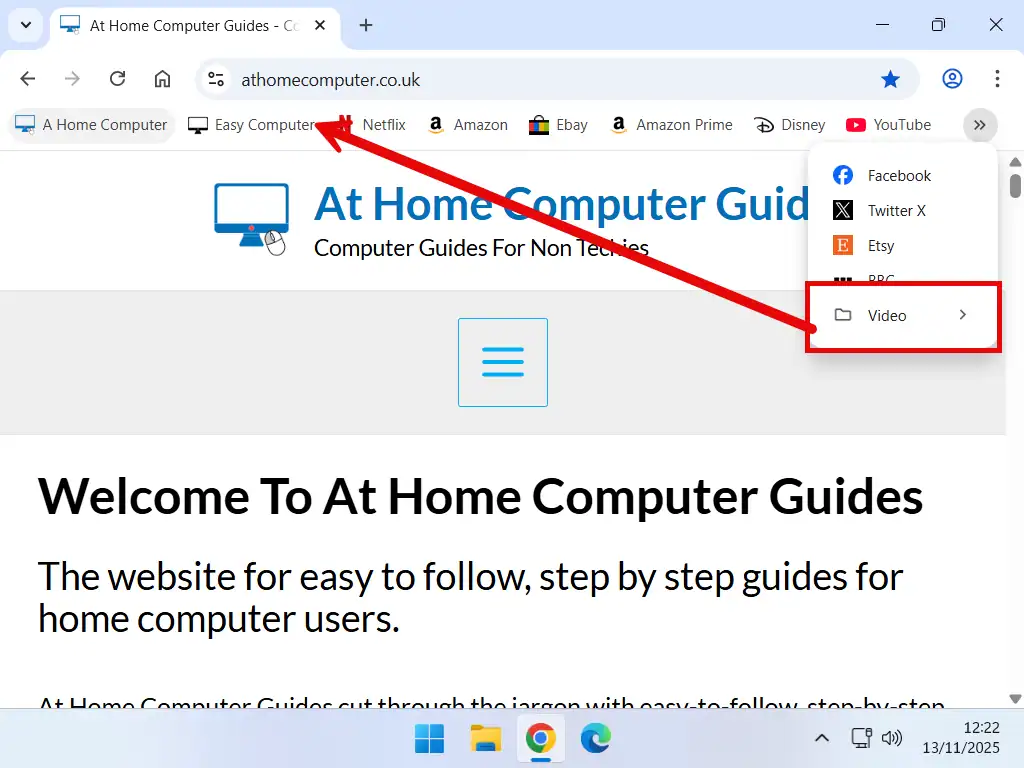 Newly created folder in the Hidden bookmarks list.