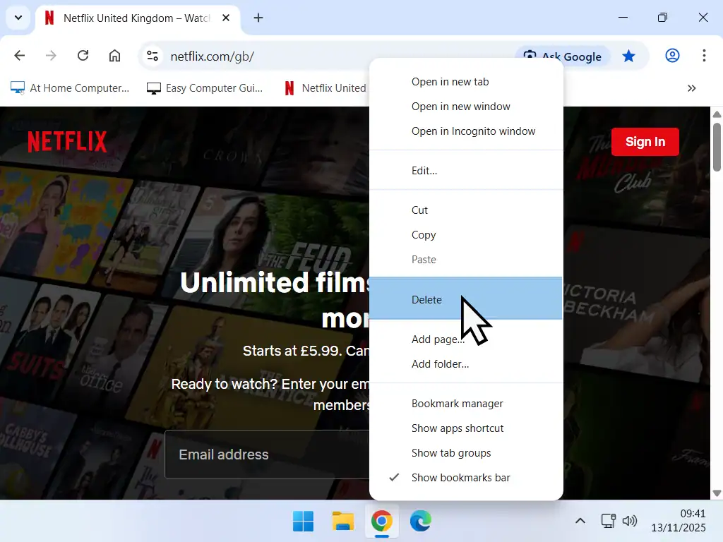 How to delete a bookmark